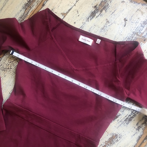 SUNDAY BEST Aritzia Sparrow Dress Fit & Flare Dress Maroon Burgundy S Like New - Picture 4 of 11